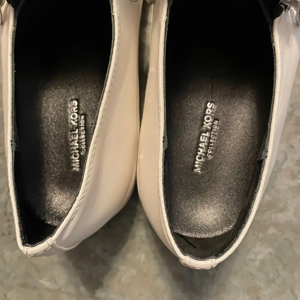 Michael Kors Grayson Slip On Leather Sneakers Shoes 8.5 White Metallic Gray Zip
